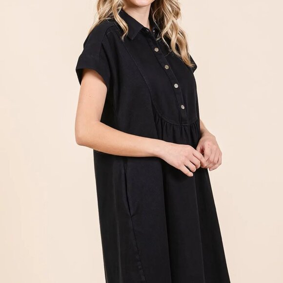 Mittoshop Twill Short Sleeve Collared Mini Dress - Picture 4 of 5